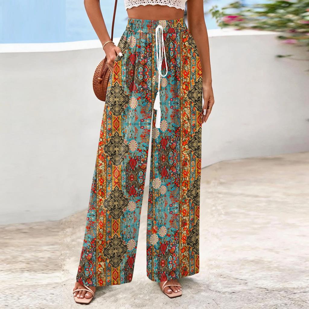 Women's Wide-Leg Casual Flowy Floral Print Pants