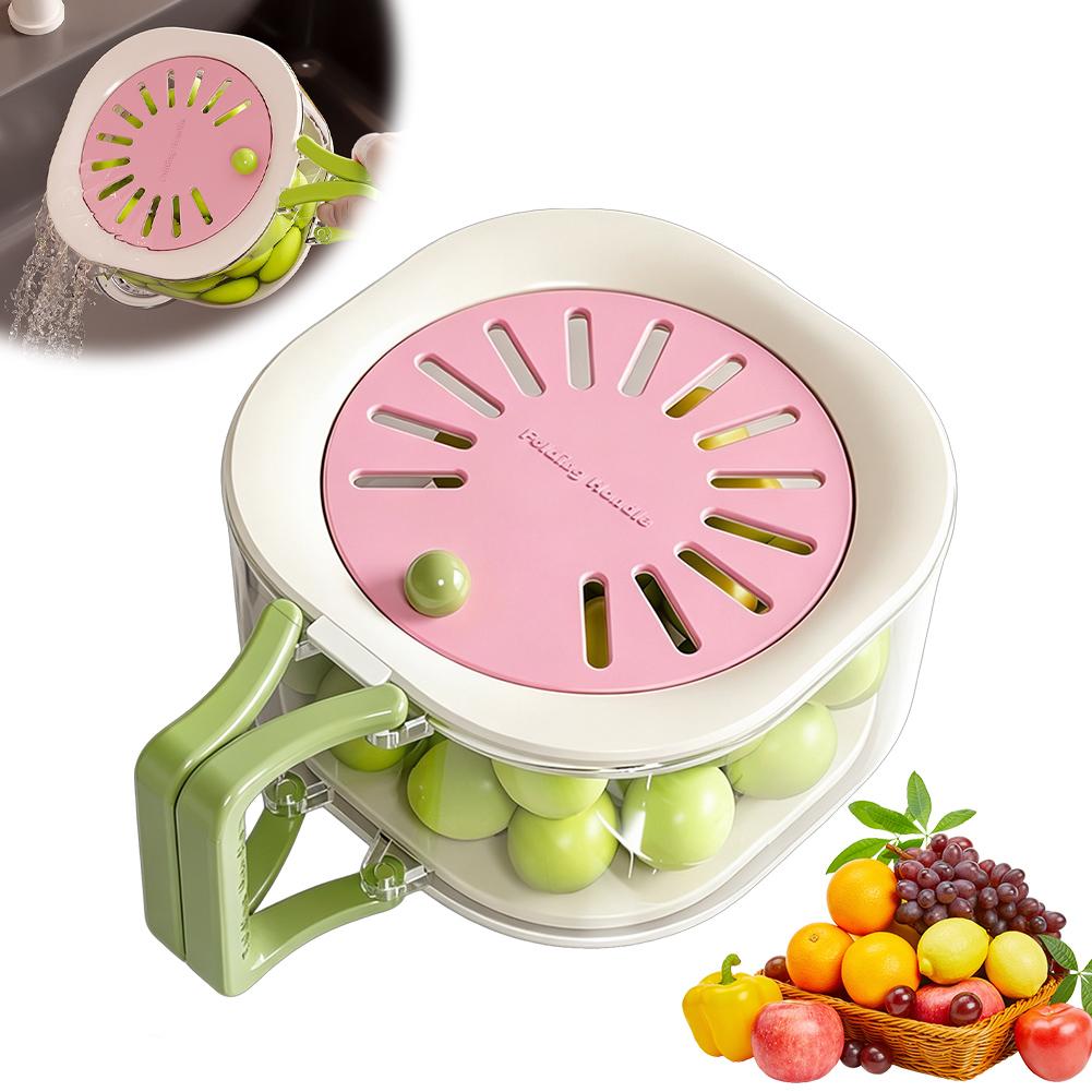 2-in-1 Fruit Washing Basket Drain Basket Double-layer Fruit Drainer Container With Lid Multi-purpose Kitchen Storage