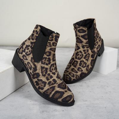 Women's Fashion Thick Heel Single Boots Autumn New Round Head Leopard Suede Anti-slip Wear-resistant Short Boots