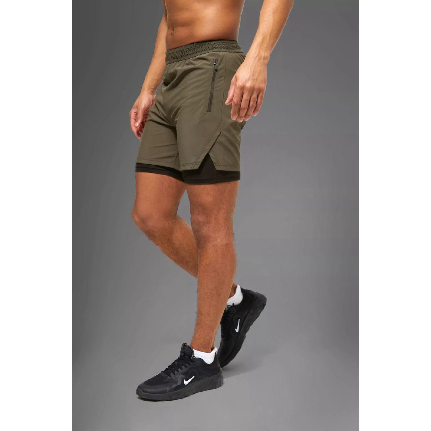 

Khaki Unisex Gym And Fitness Lined Tights Shorts S зелений