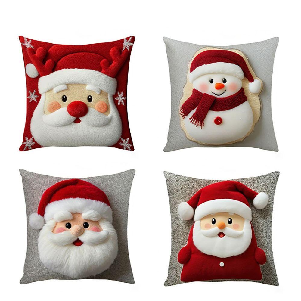Santa Claus Christmas Throw Pillow Cover 2D Printed Plush Pillow Cover Pillowcase  Home Decoration