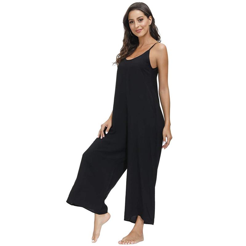 

Женский летний свободный комбинезон в европейском и американском стиле с эффектом градиентного окрашивания и широкими брюками. Small чёрный