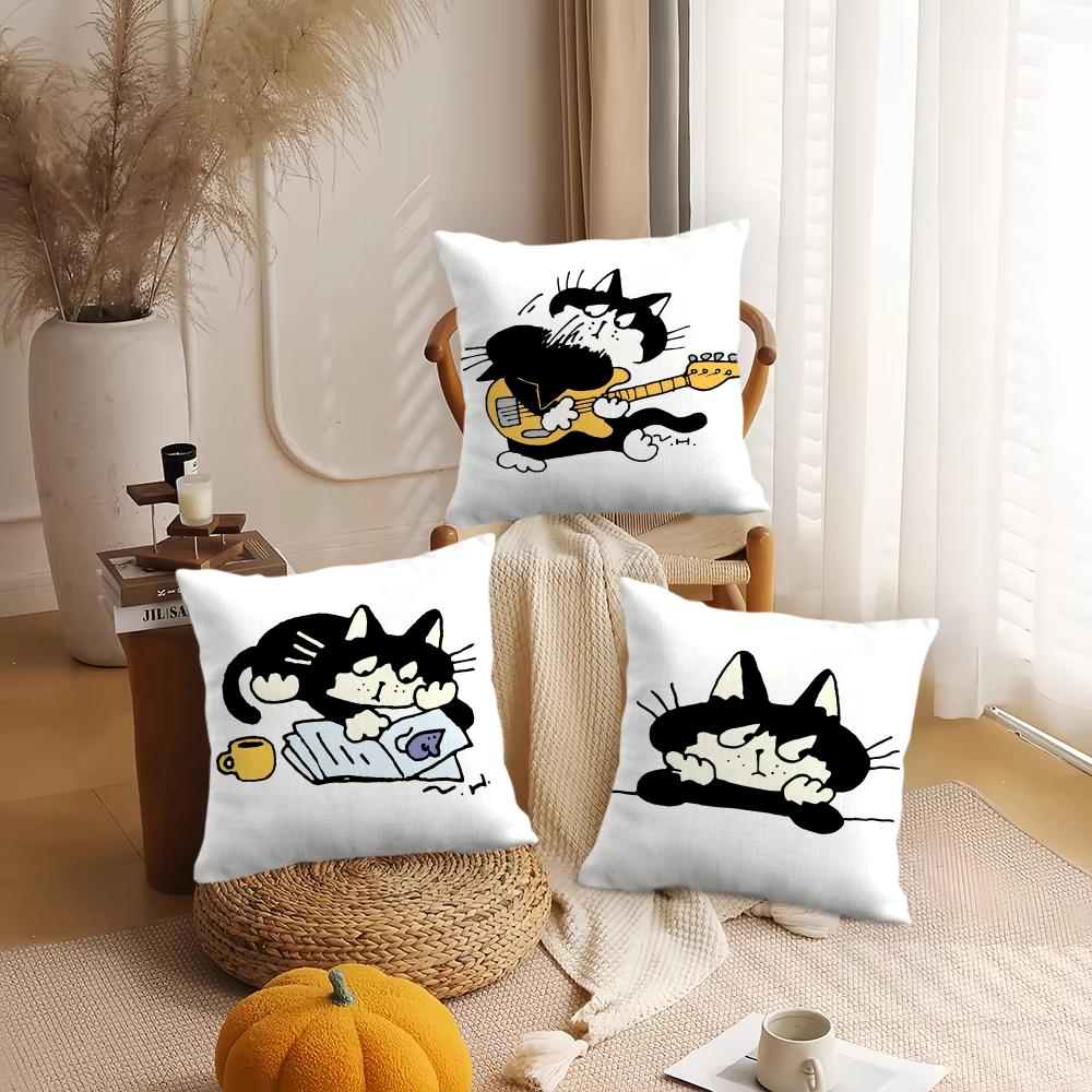 Katzenillustrationen Kissenbezug Weicher Plüsch Überwurf Kissenbezug Beidseitiger Dekorativer Kissenbezug Sofa Schlafzimmer Heimdekoration