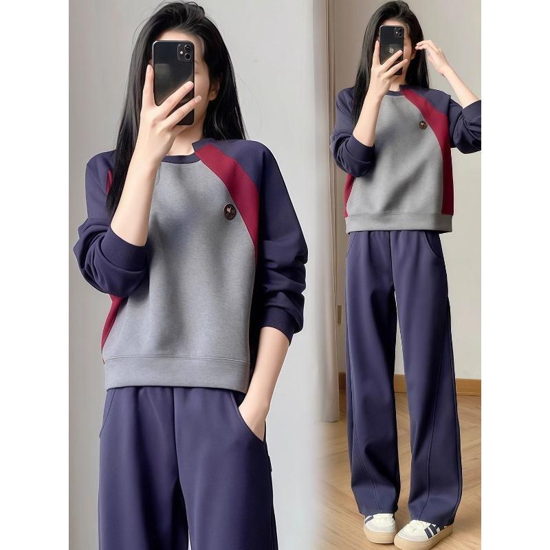 

Женский свитшот с длинными рукавами и круглым вырезом, с контрастной строчкой, новый стиль осени и зимы, свободный топ в стиле ленивого шика L серый