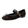 Sheepskin Flat-soled Single Shoes New One-word Belt Super Soft Mary Jane Women's Shoes Bow Soft-soled Grandma Shoes