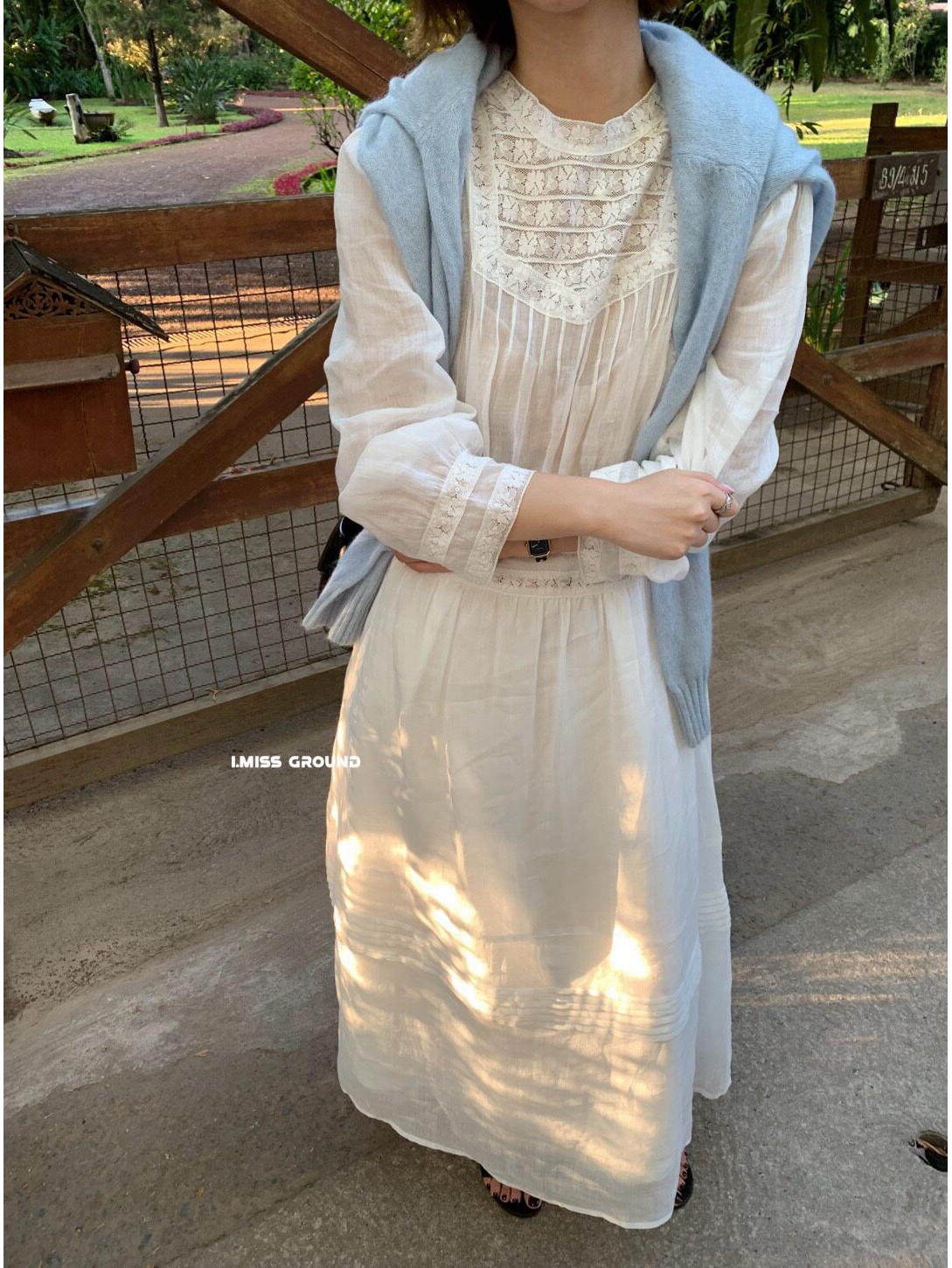 I MISS Hanbiao Women s French Court Style Lace Trim Long Dress - 2026 Spring Collection One Size