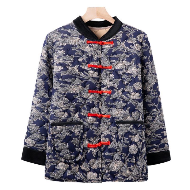 Middle-aged small cotton-padded jacket, winter floral cotton-padded coat, grandma's warm top, year-old 0 mother buckle coat