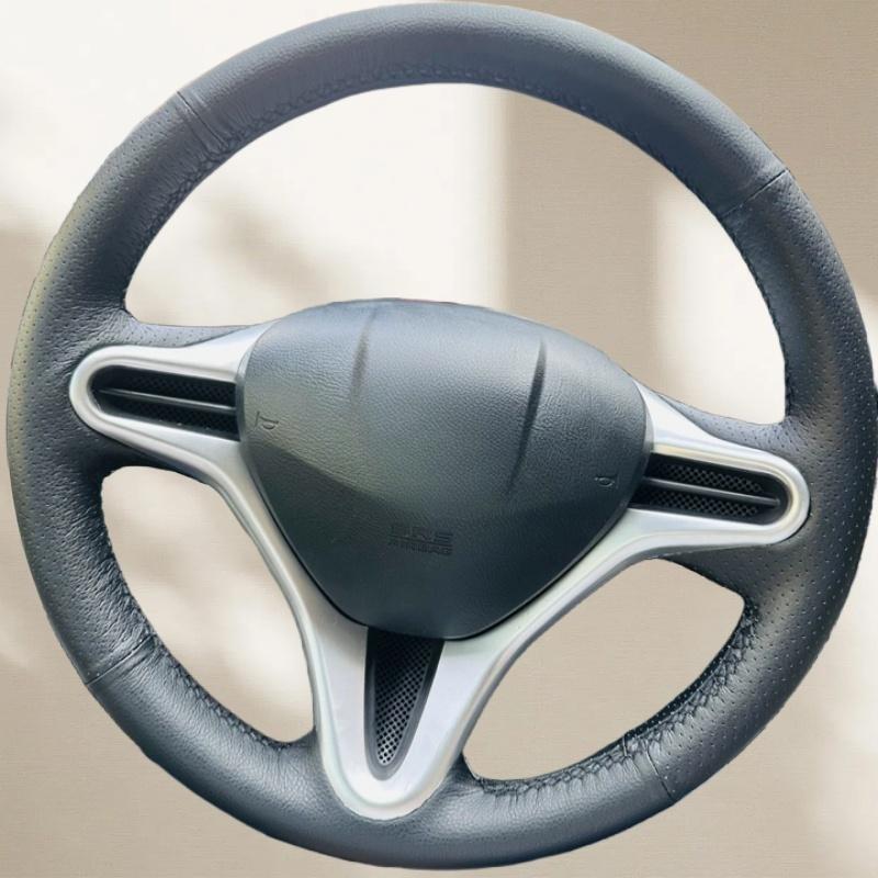 Car Steering Wheel Cover Breathable  Leather For Honda Civic 8th MK8 2005 2006 Steering Wheel Braid Car Accessory Black Thread