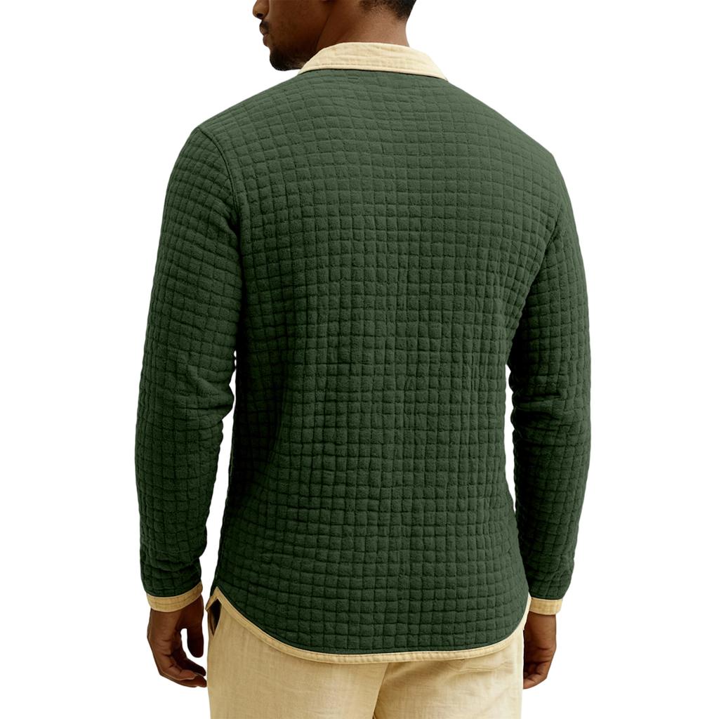 Men's Quilted Knit Color,blocked Pullover Button,down Top