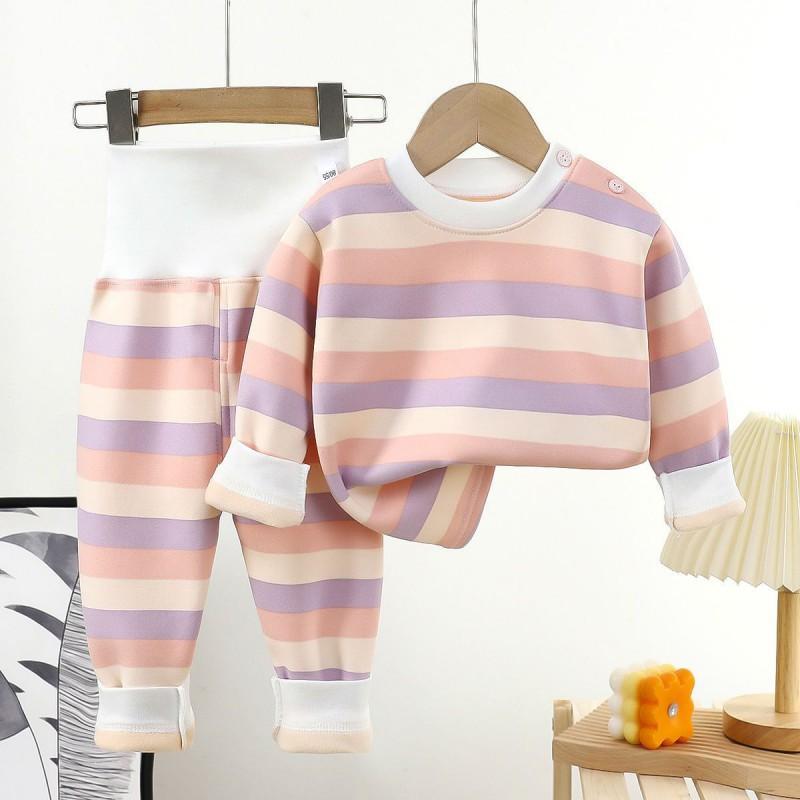 Baby Thermal Underwear Set With Cartoon Print High-Waist Warm Milk Silk Pajamas Toddlers 1-3 Years