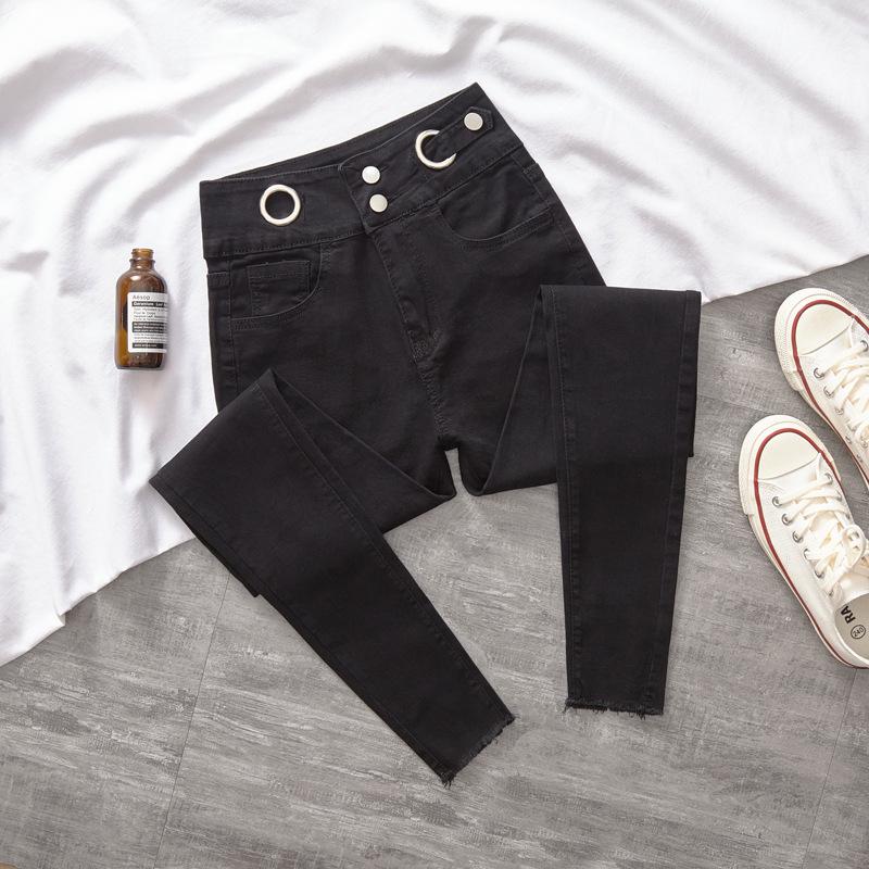 

Жіночі скінні джинси з високою талією та рваним краєм - 2021 Художній еластичний крій XL