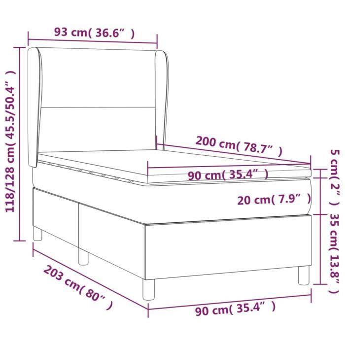 3128335 vidaXL Lit à sommier tapissier avec matelas Noir 90x200 cm Tissu