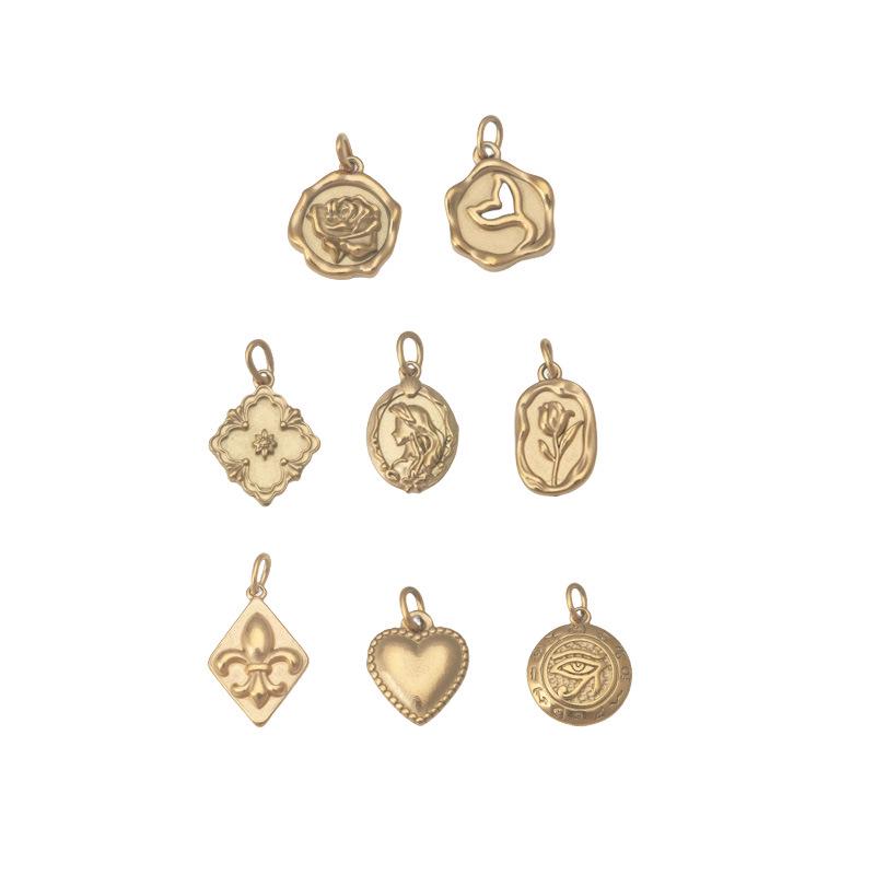 18K Gold-Plated Heart & Mermaid Flower Pendant Necklace, Stainless Steel, DIY Jewelry Accents