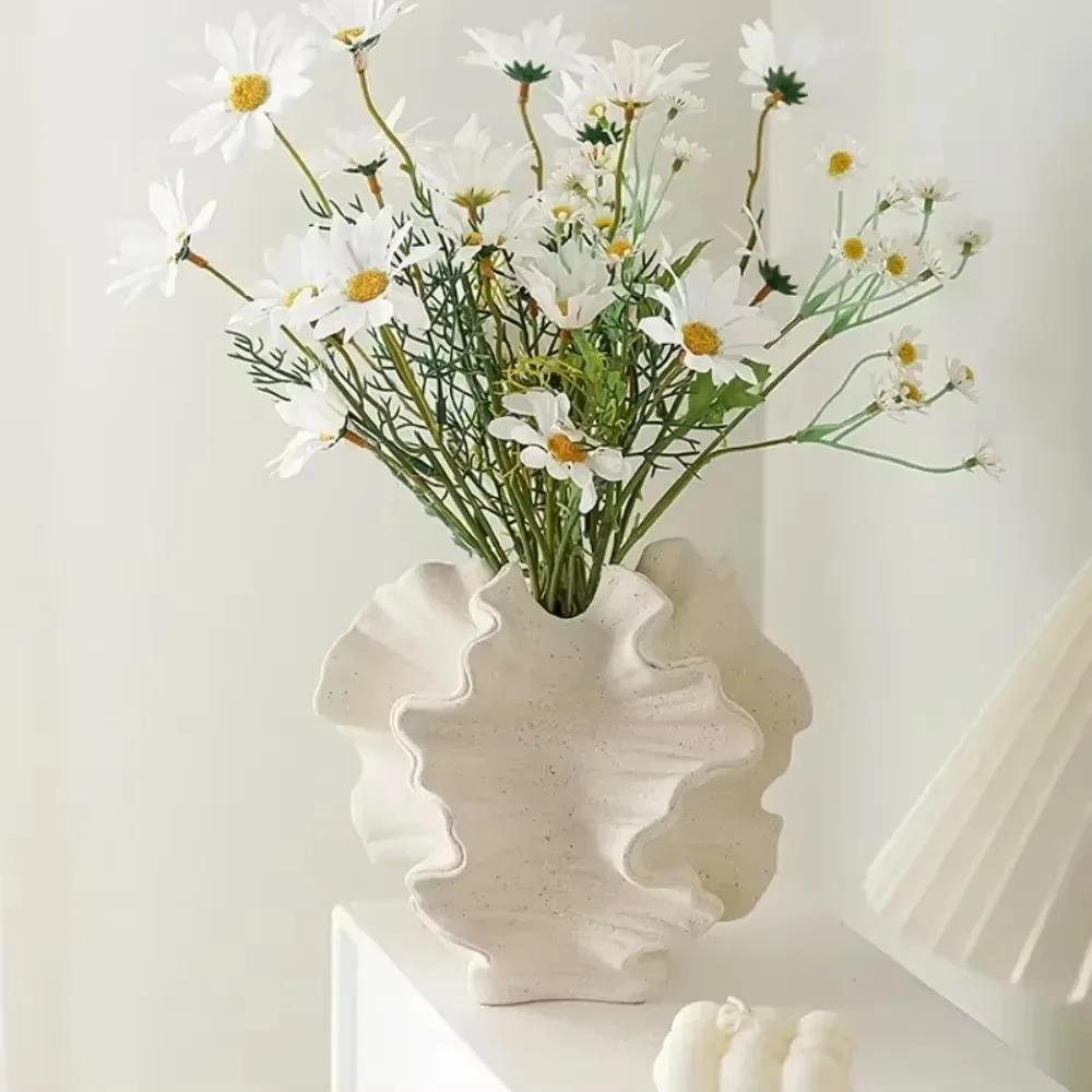 Keramikvase Form Zubehör Geometrische Wellenmuster Blüteblatt für Blumenarrangement Blumenvase Nordischer Stil Heimdekoration