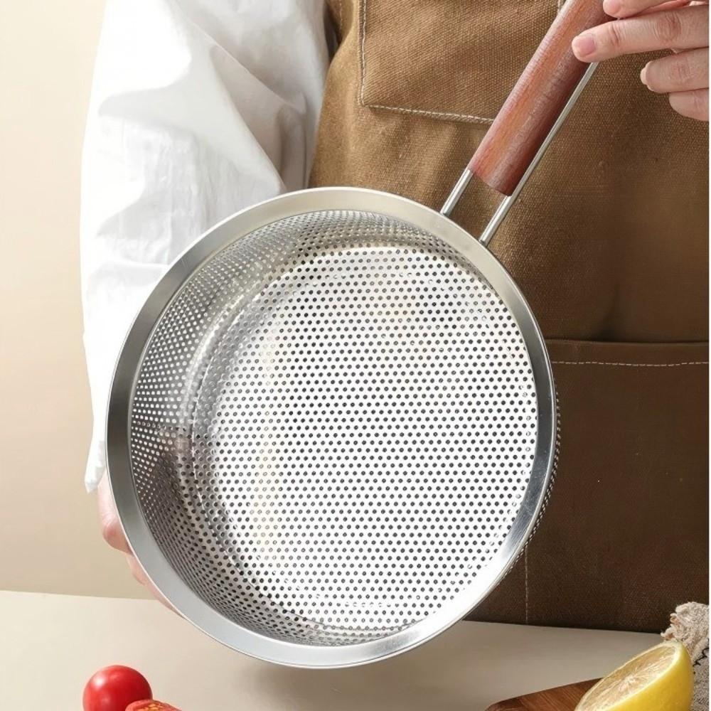 Wooden Handle Fine Mesh Strainer Easy To Clean Stainless Steel Colander For Kitchen Cooking