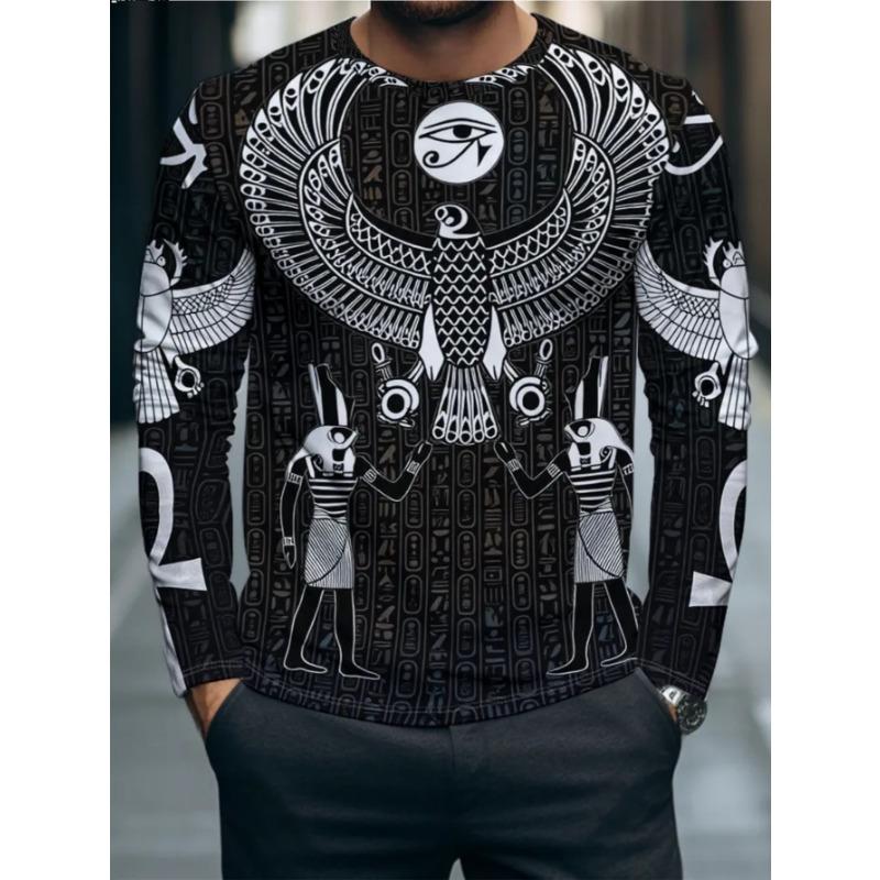 Men's casual daily long-sleeved T-shirt, with fashionable printed design, a comfortable and casual top that can be machine washed