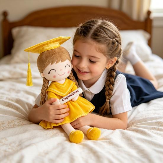 2026 Graduation Plush Doll with Cap & Gown Soft Stuffed Toy for Kids 13-Inch Commemorative Gift for Kindergarten Preschool Elementary Grads