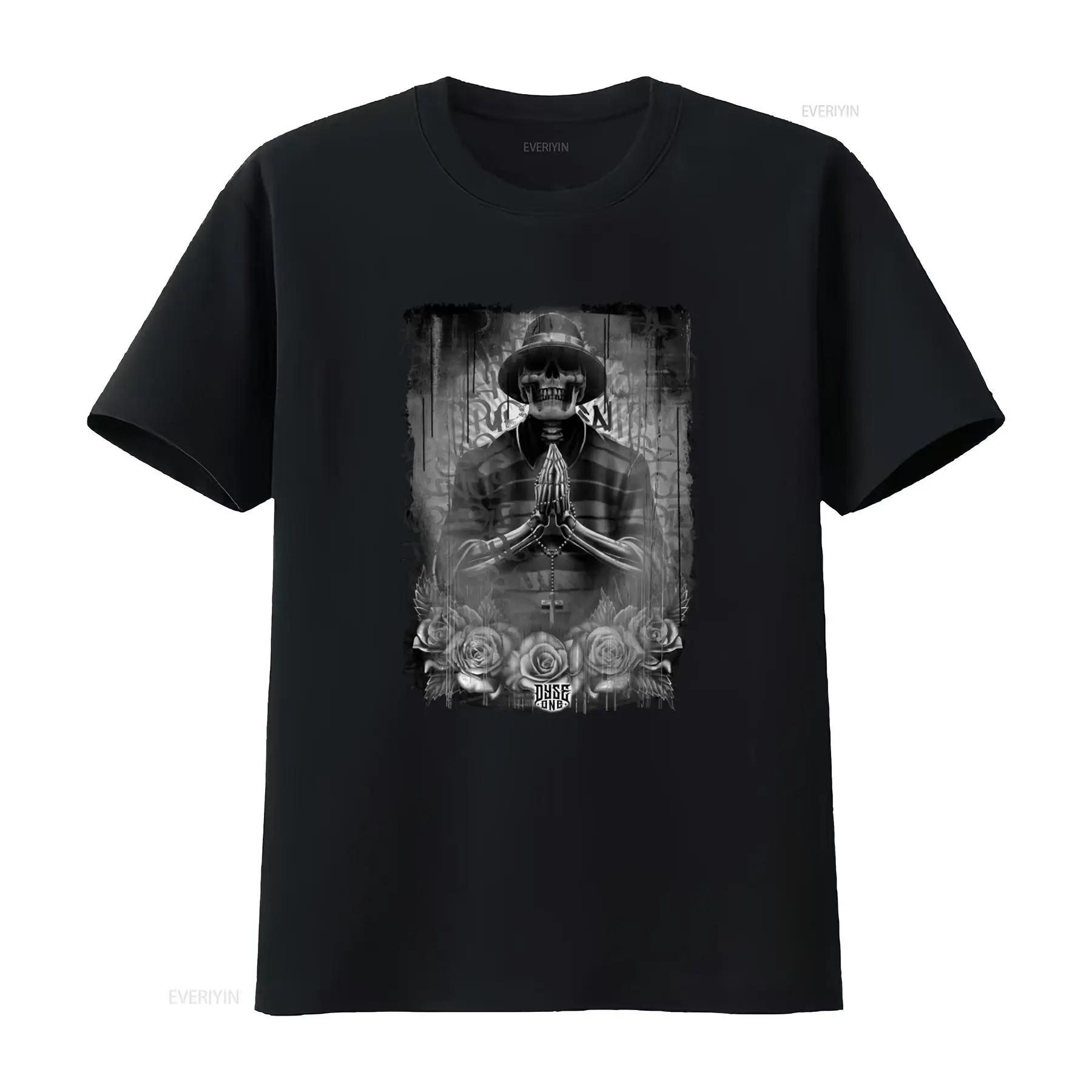 

Gangster Prayer Men s T Shirt Dyse One Chicano Tattoo Art Lowrider Rosary Design Unique Streetwear Fashion vintage Washed S разноцветный