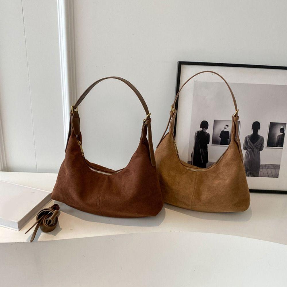 Large Capacity Hobo Bag Solid Color Tote Bag Simple Suede Shoulder Bag Autumn and Winter