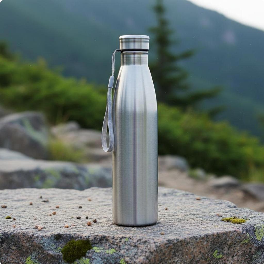 Stainless Metal Water Bottle Minimalist Design Insulated Travel Mug with Strap Portable
