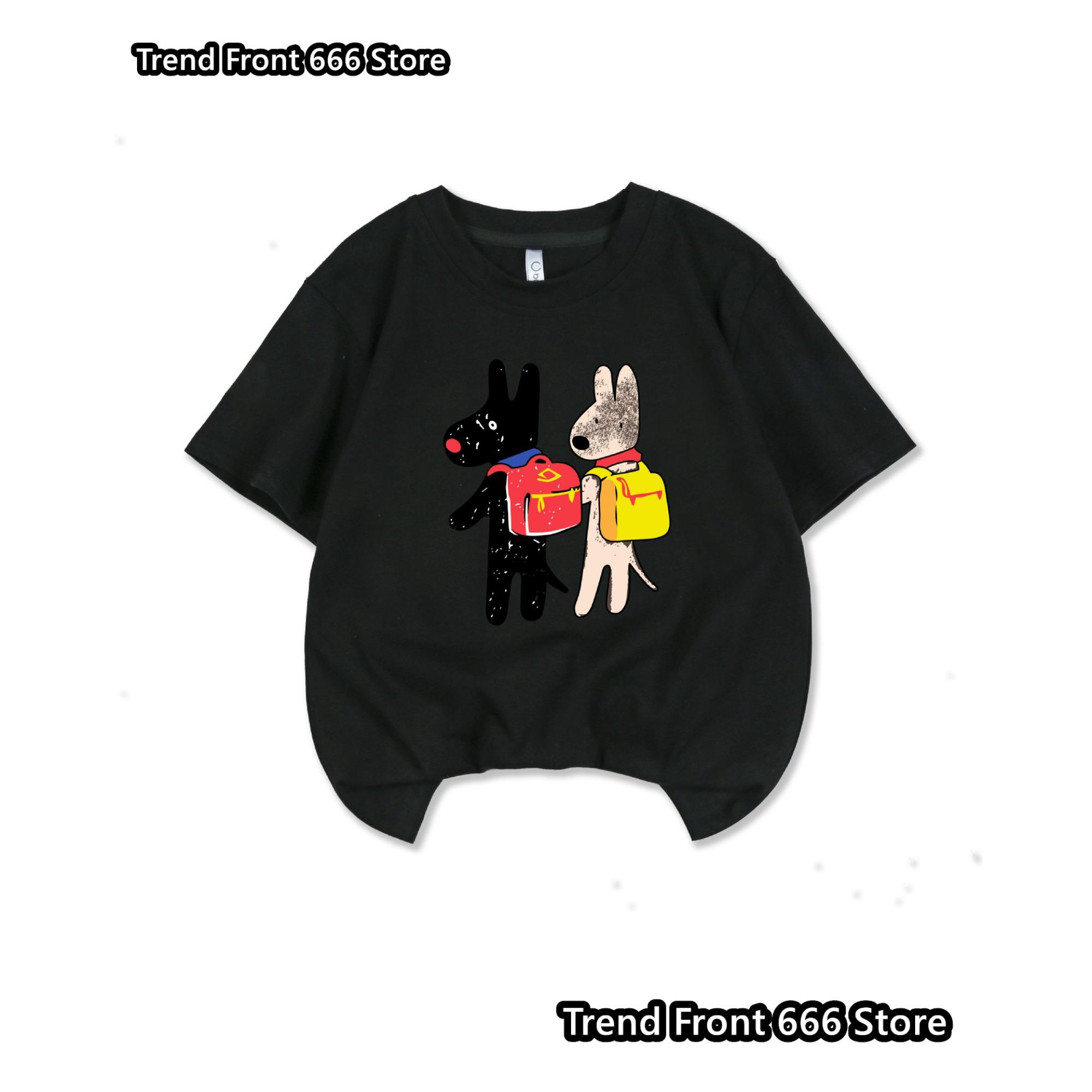 

Kids Cotton A dog with a backpack Tshirts Summer Trendy Cute Pattern Prited Short Sleeve Skin-friendly Tops 110cm