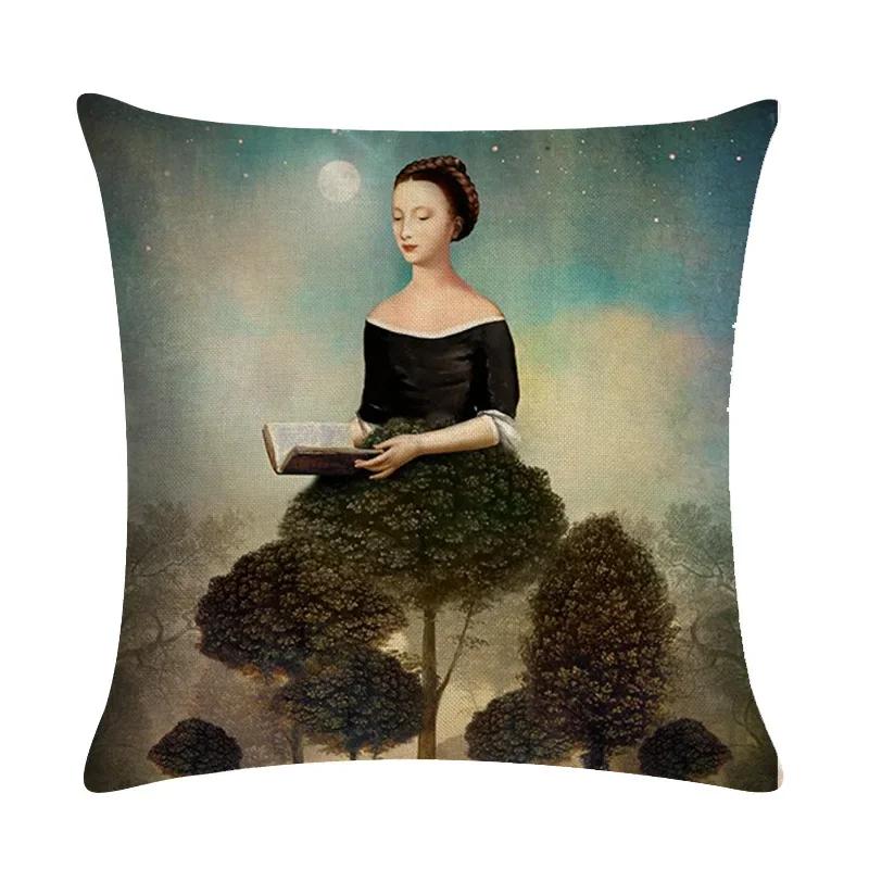 Abstract Fairy Girl Decorative Cushion Cover Linen Pillowcase For Sofa Couch Bedroom Home Living Room Decor 45X45Cm