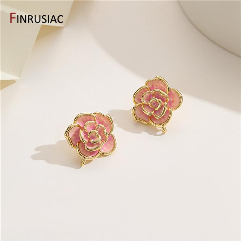 

Gold Plated New Trendy Beautiful Flower Classic Post Earrings Hook For Women Stud Earring Female Jewellery Making 1 pair розовый