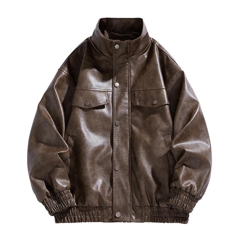 American PU leather jacket men's jacket spring and autumn new stand-up collar locomotive clothing versatile trend explosive jacket men