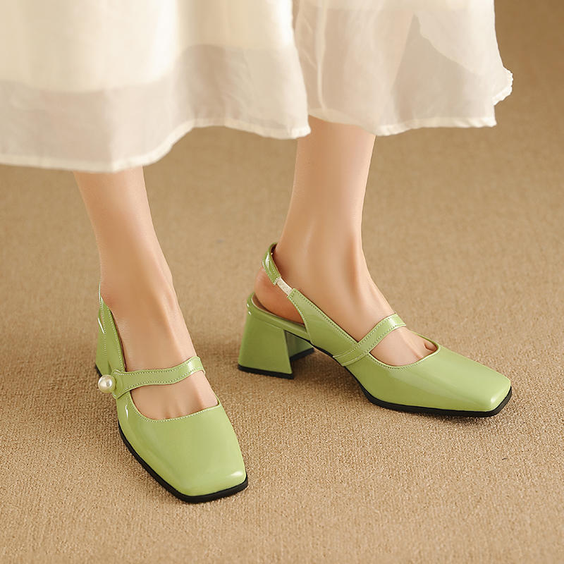 Women's high-heeled sandals spring and summer new simple and comfortable thick heel large size light mouth bag head sandals