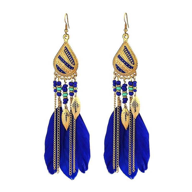 Bohemian Long Tassel Feather Earrings - Trendy Douyin-Inspired Design for Women