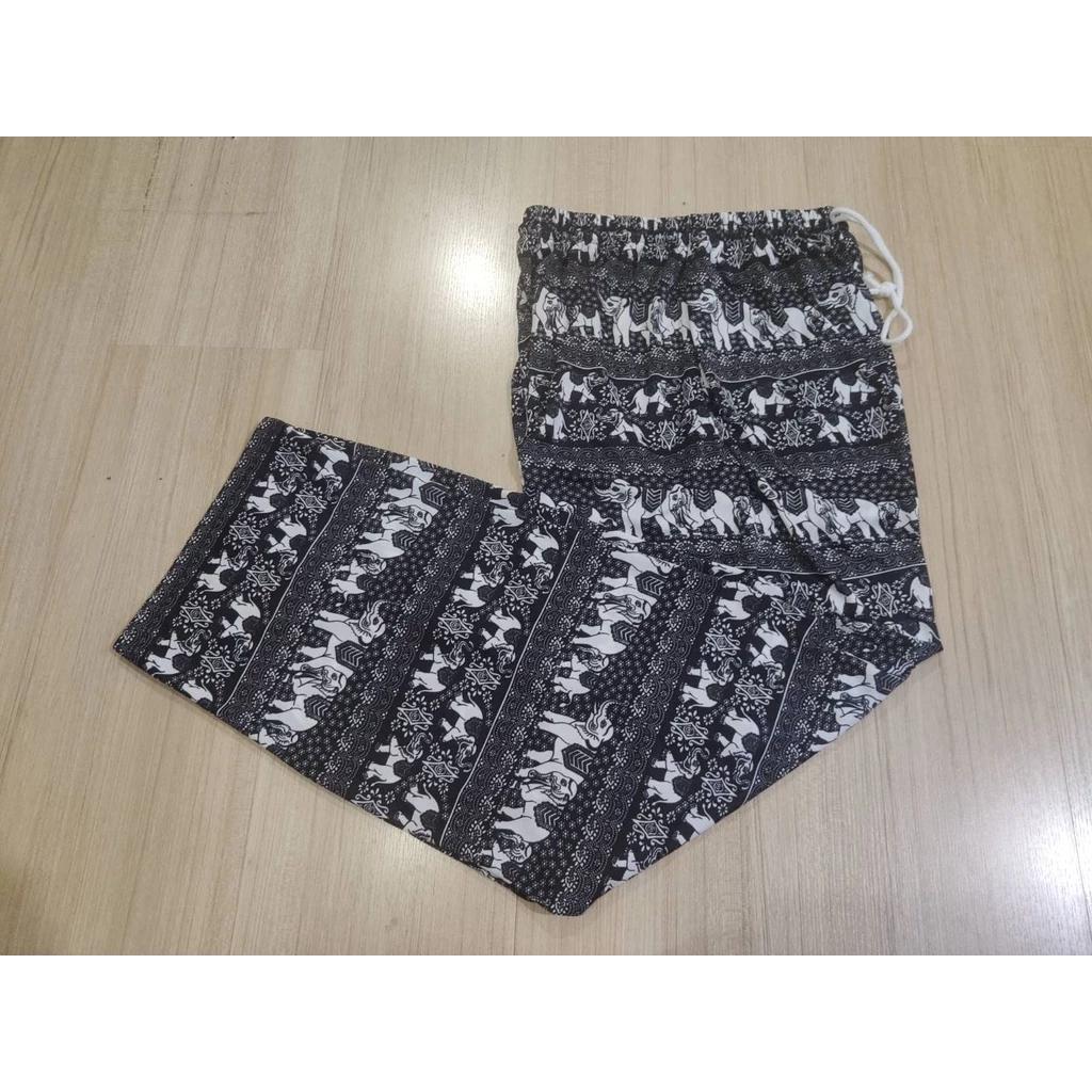 Elephant Pants Women Men Unisex Print Thailand Casual Streetwear Beach Bohemian Retro Vintage Adjustable Elastic Waist Rope Strap Loose Legs