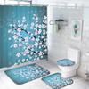 Cherry Blossoms Print Fabric Shower Curtains Bathroom Curtain Set Flower Anti-Skid Rugs Carpet Toilet Lid Cover Bath Mat Sets