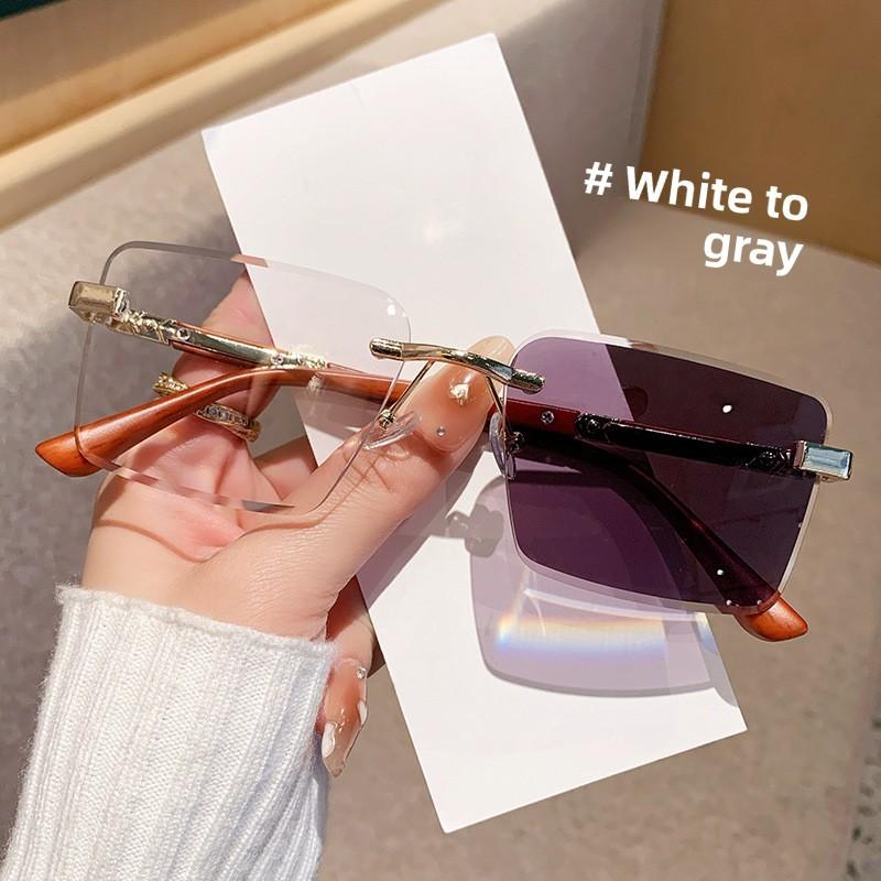 Trendy Frameless Gradient Grey Sun Glasses With Uv400 For Cycling And Parties