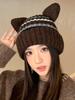 Winter Women Cute Cat Ears Stretchy Hats Fashion Warm Beanie Hat Striped Knitted Handmade Adult Cover Head Caps Casual New