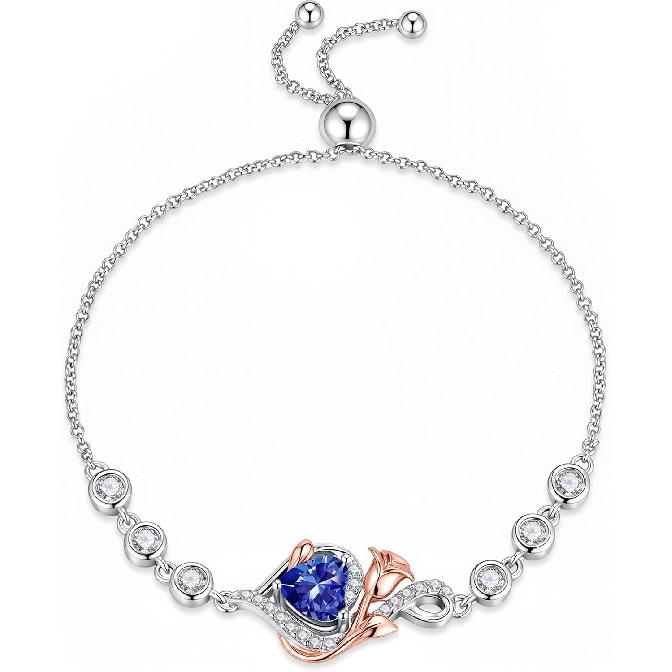 Iefil Rose Heart Birthstone Bracelets for Women