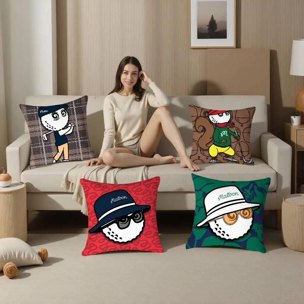 L-Leisure-M-M-Malbones Golf Pillow Case Square Double‑Sided Print Cushion Case For Sofa Home Bedchamber Decor Gift
