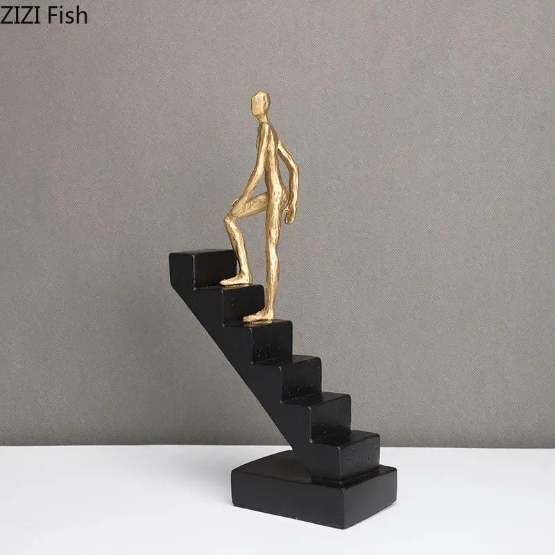 Gold-plating Climber Character Resins Sculpture Creative Climbing Ladder Figure Statue Ornaments Desk Decoration Figures Crafts