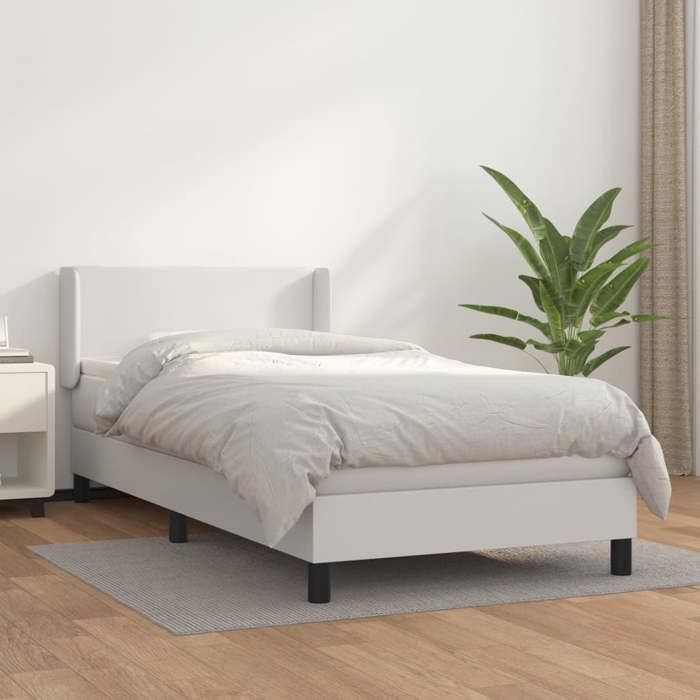Maison Exclusive - Sommier à lattes de lit avec matelas Blanc 90x200 cm Similicuir