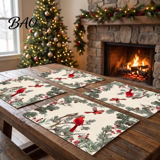Christmas Table Mat 4Pcs Linen Placemat Set, Cartoon Snowman Gingerbread Gnome Durable Mats Mat, Heat Resistant Place for Holiday Party Placemats
