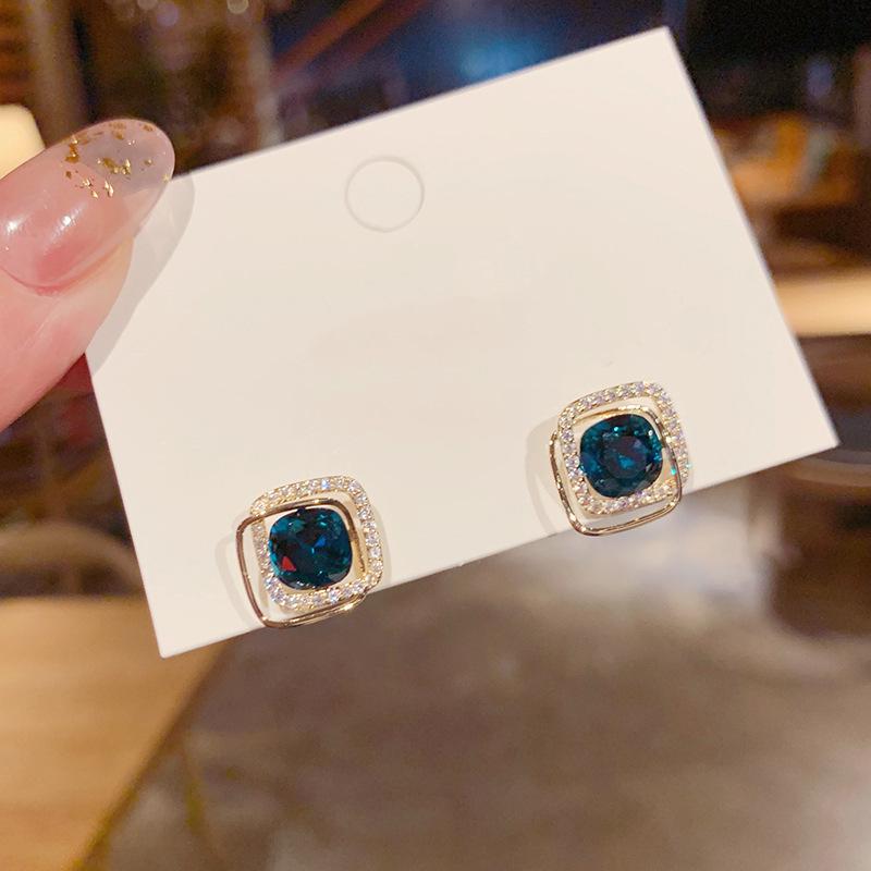 

Элегантные серьги-подвески с синими кристаллами - серебро 925 пробы, корейская мода