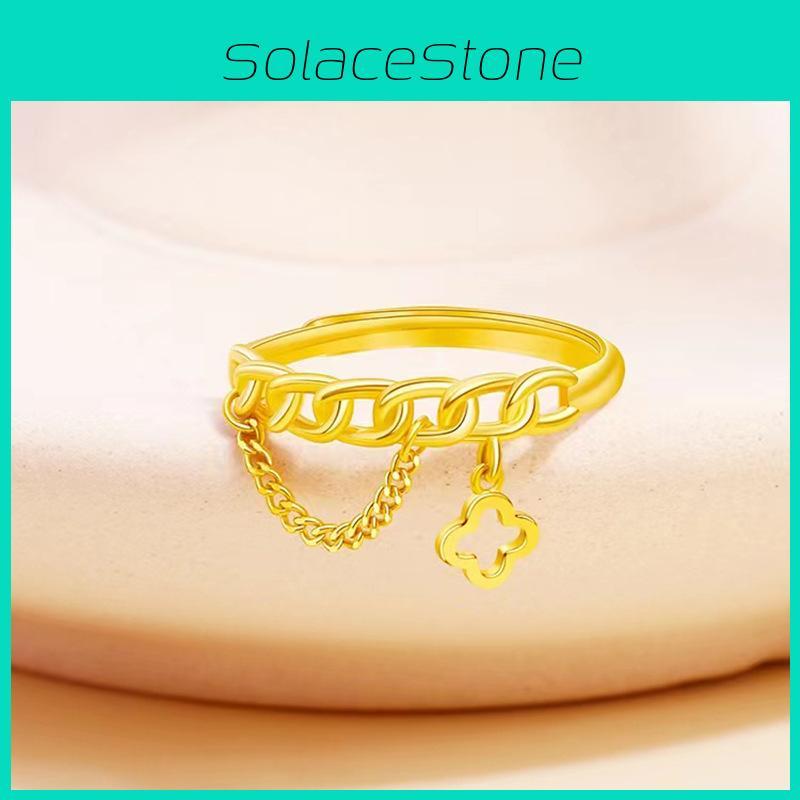 Luxurious Women's Four Leaf Clover Ring Trendy Gold Plated Copper Jewelry