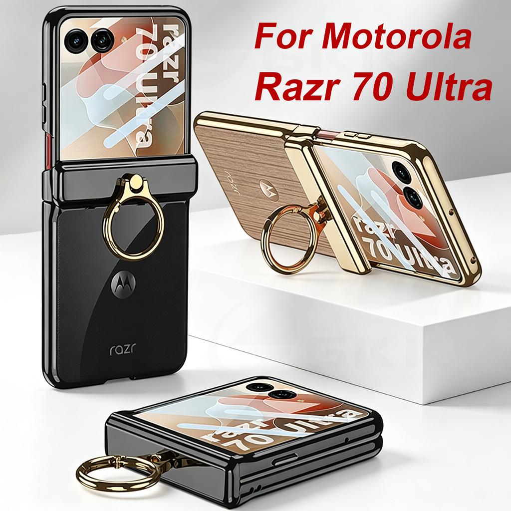 Luxus Galvanisiert Magnetisches Scharnier Hülle Für Motorola Razr 70 60 Ultra Bildschirmglas Ringhalter Kunststoff Abdeckung Für Razr 70 Ultra Hülle