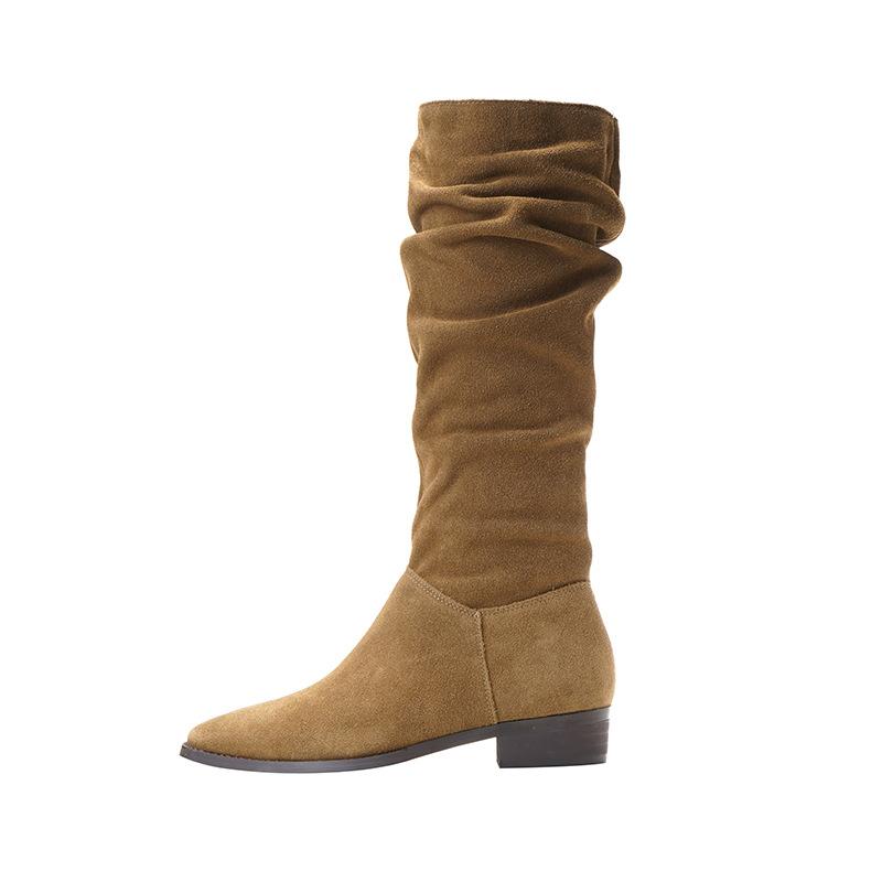 Fashion Women Boots Suede Brown Long Boots High Heels Western Cowboy Wrinkled Boots 2024 Fashion Female Designer Shoes Thigh High Boots