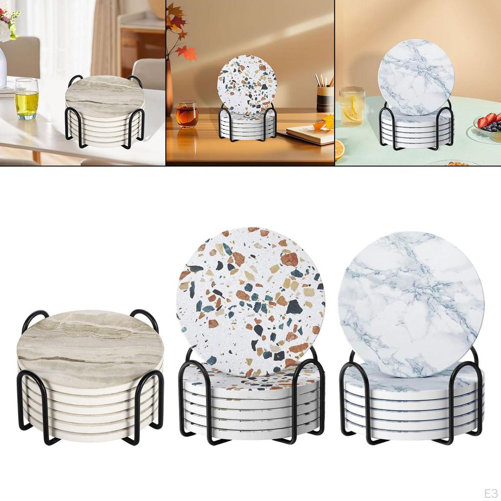 6 Stück Keramikuntersetzer mit Halter 4 Zoll Korkrückseite Kaffeetassenunterlage Tischplattenschutz für