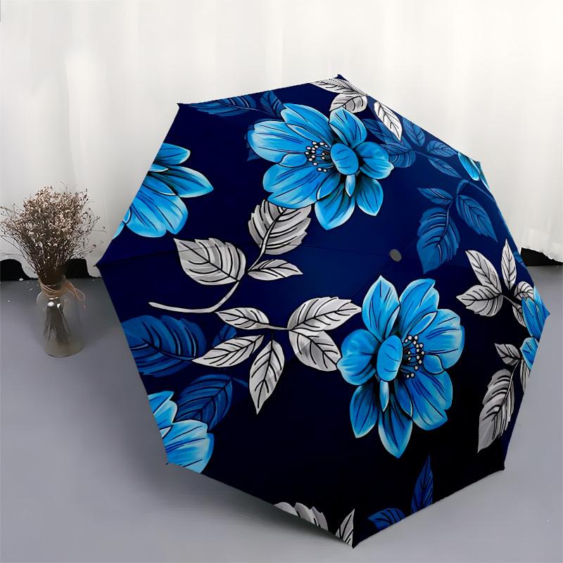 1pc Blue Floral Pattern Umbrella with Plastic Handle,Compact & Stylish,Suitable for All Seasons Ptys26053