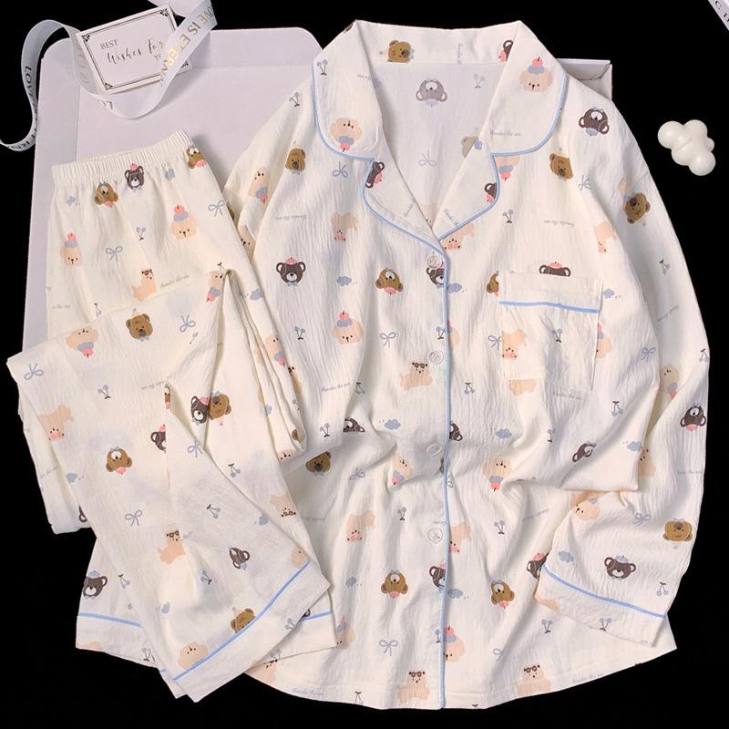 Cloud Cotton New Cute Cartoon Bear Autumn Long Sleeves Can Be Worn Outside Pajamas Women'S Suit Loungewear Real Shot