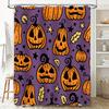 Halloween Dekorative Duschvorhang Orange Kürbis Design mit Sternen, Schwarze Furchterregende Augen Mund, Lila Hintergrund Wasserdicht