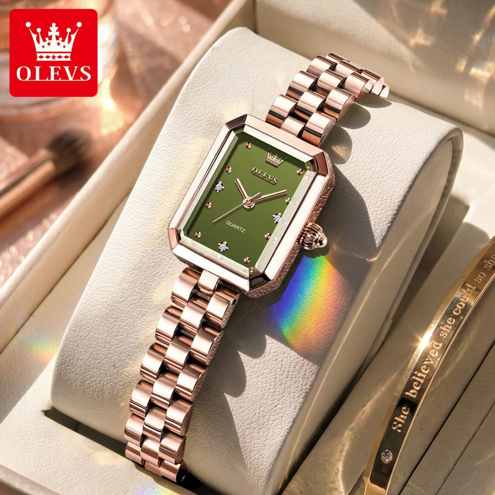 OLEVS Ladies Watches Original Solid Steel Strap Square Quartz Watches for Women Elegant Luxury Waterproof Woman Watch Gift 5690