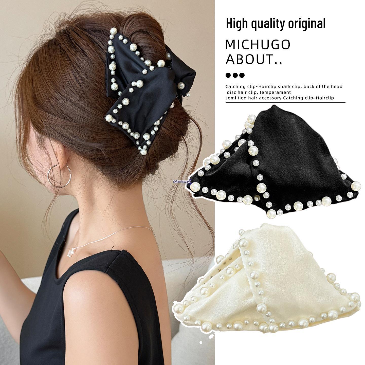 

Satin Beaded Triangle Claw Clip: Elegant Luxury Hair Accessory for Women s Updo Plain Beige [1 piece]