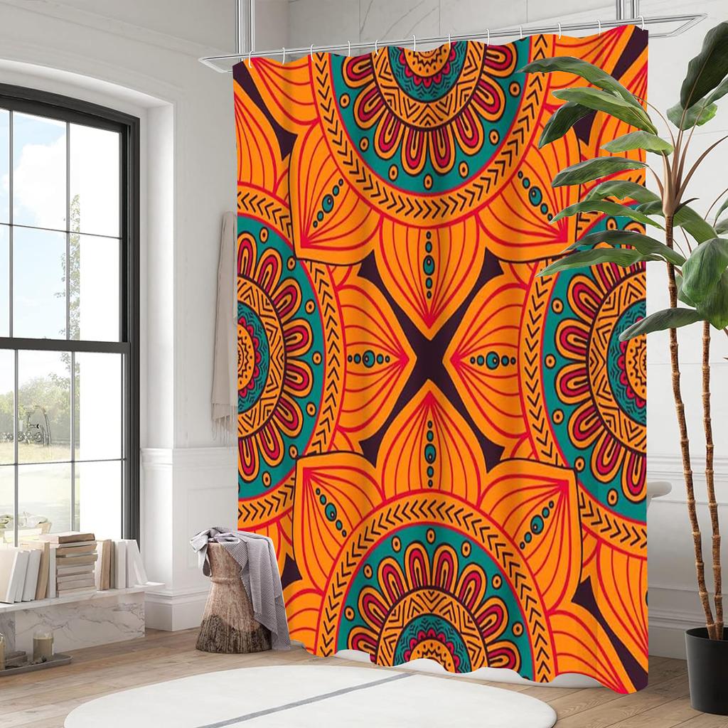 National Style Mandala Bathing Curtain  Bathroom Letters Shower Curtain Waterproof With 12 Hooks Fishes Home Deco Free Ship